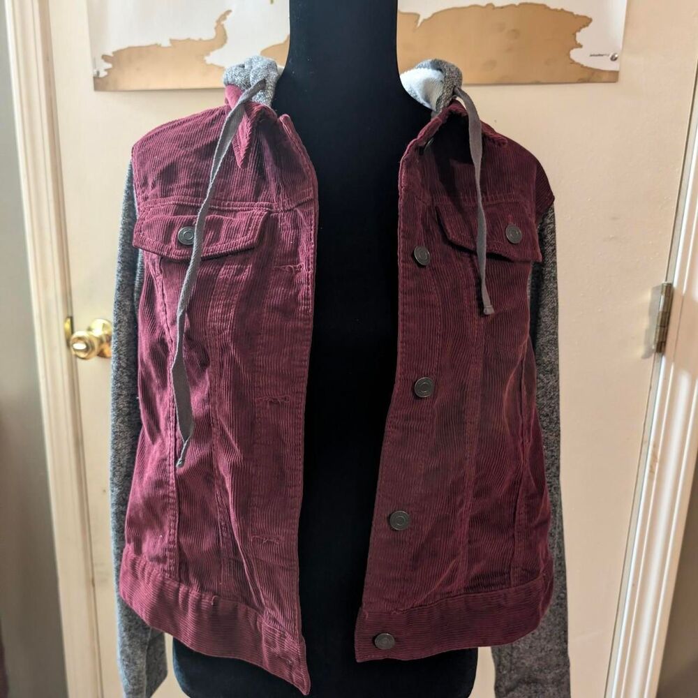 Mudd-clothing Women's Burgundy and Grey Jacket XL